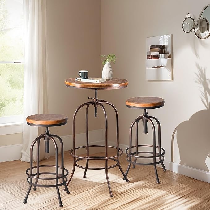 Vintage Bar Table Swivel Industrial Style Pub Table Kitchen Dining Tables - Image 6