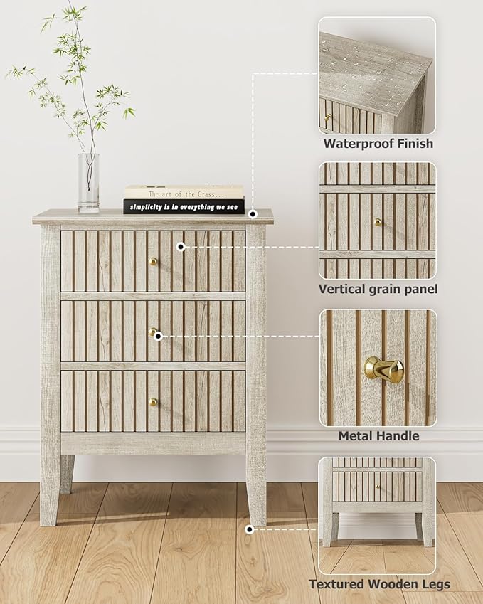 Night Stand, Fluted Nightstand Bedside Tall Farmhouse Nightstand - Image 4