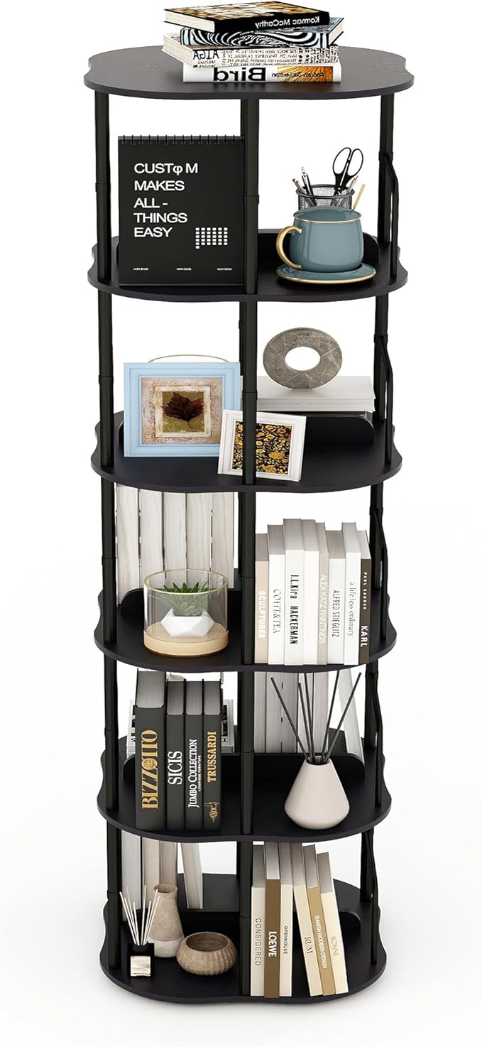 5-Tier Rotating Bookshelf, 360 ° Display Stackable Spinning Bookshelf Tower by AoparkShop
