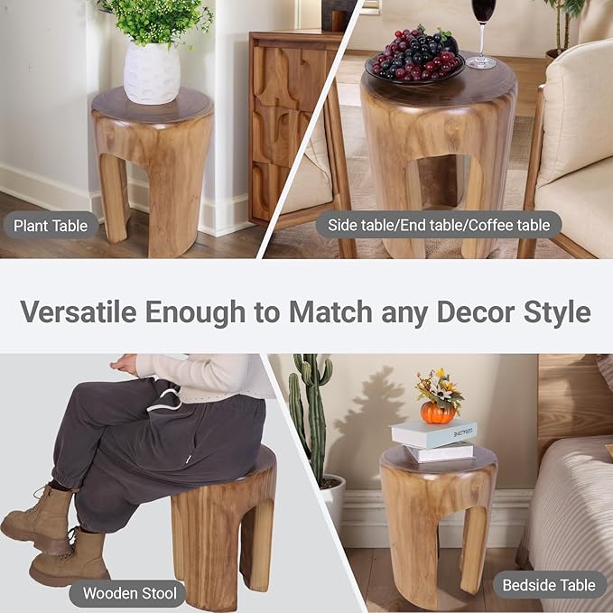 Athaliah Rustic Wood Side Table, 17.75”H Tree Stump End Table, Round Wooden - Image 5