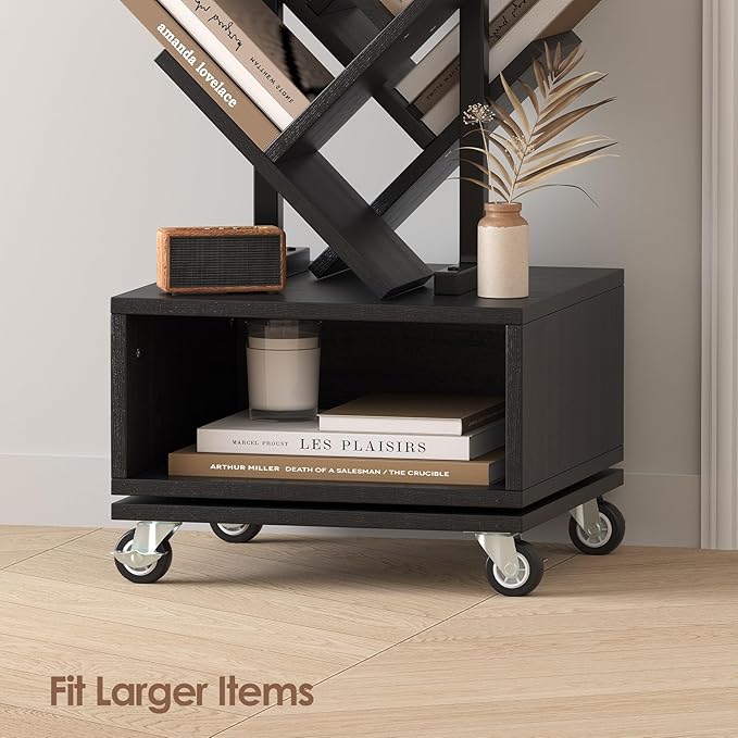 7 Tier Double Sided Rotating Tree Book Shelf, Floor Standing Wood Bookshelf - Image 2