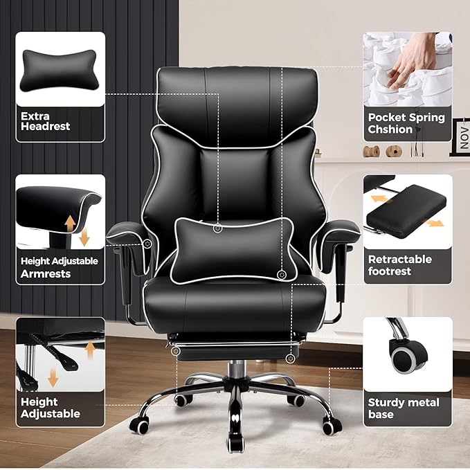 COMHOMA Big and Tall Office Chair 400lbs High Back Gaming Chair - Image 4