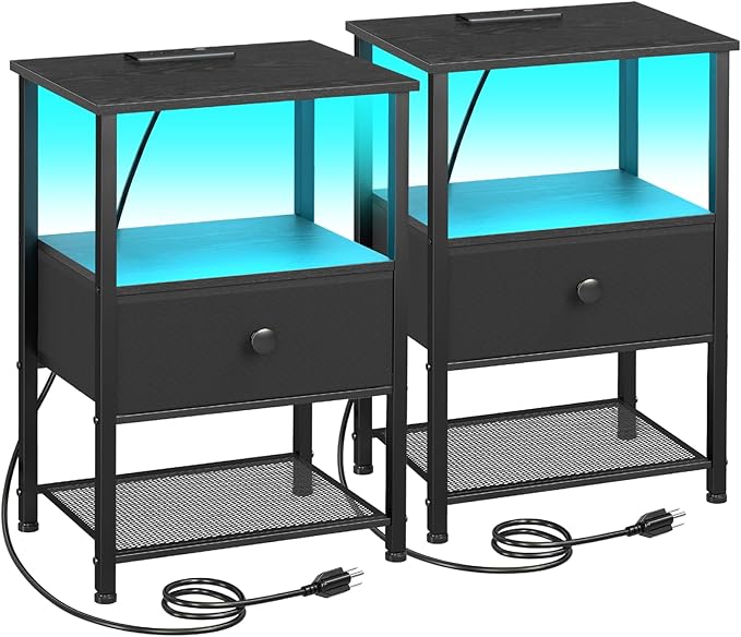 Night Stand Set 2, LED Nightstand by LOAKEKEL