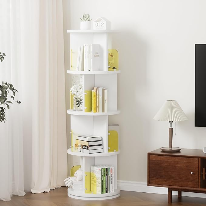 VECELO 4-Tier Rotating Bookshelf, Small Corner Bookshelf - Image 6