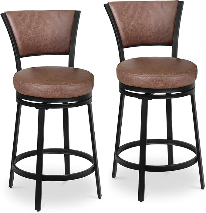 Bar Stools Set of 2, 25 Inch Metal Counter Height Bar Chairs, Modern Faux by FLYZC