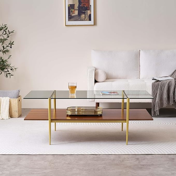 X-Large Rectangle Glass Coffee Table, Mid-Century Modern Design, - Image 4
