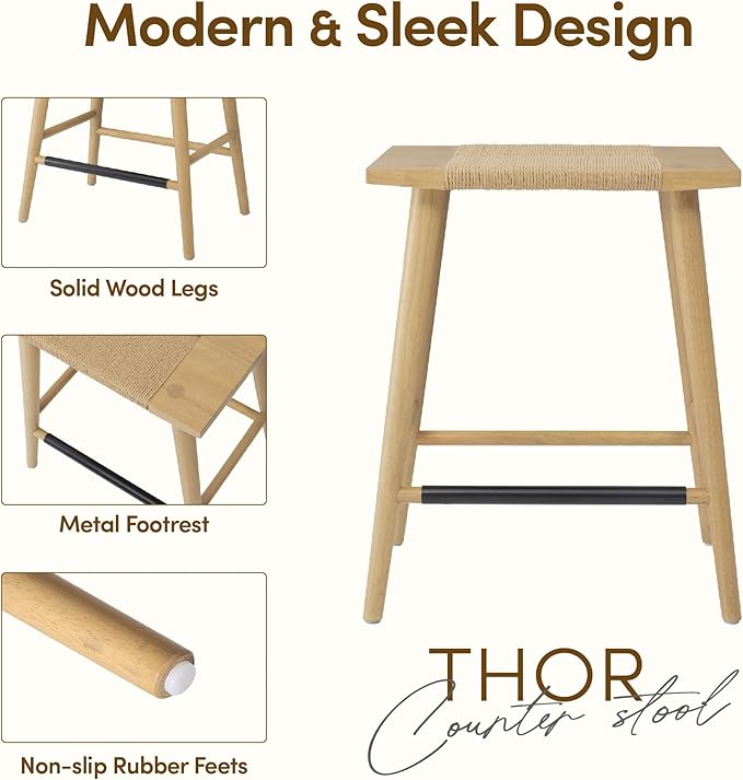 Thor Wicker Counter Height Wooden Counter Stool - Image 3