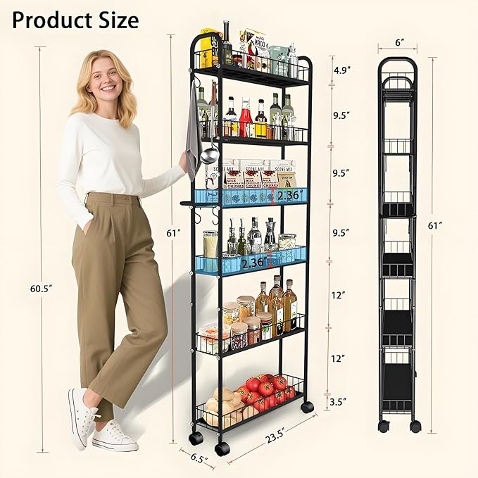 Slim Rolling Cart, 6-Tier Storage Cart - Image 3