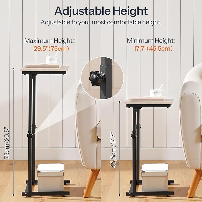 HOOBRO C Shaped End Table, Adjustable Height Side Table - Image 6