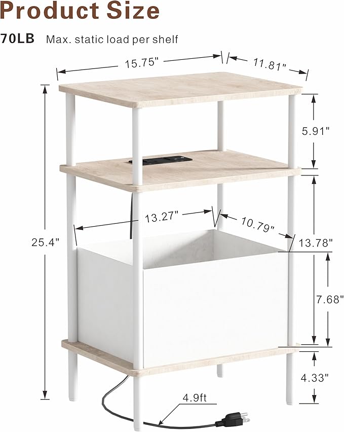 Small Side Table with Charging Station, End Table - Image 3