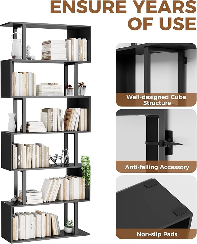 Gadroad 6 Tier Geometric Bookcase, Modern Corner Bookcase Storage Shelf Wood - Image 6