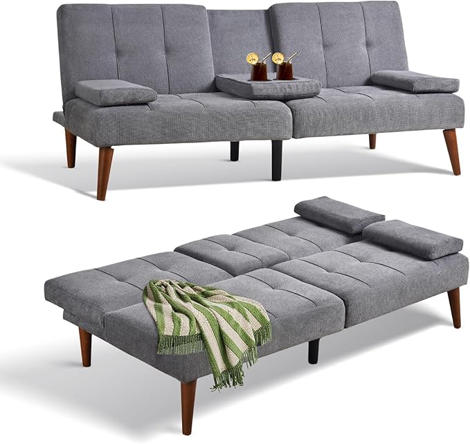 COLAMY Futon Sofa Bed-Fabric Small Couch, Small Lounge Convertible by COLAMYINC