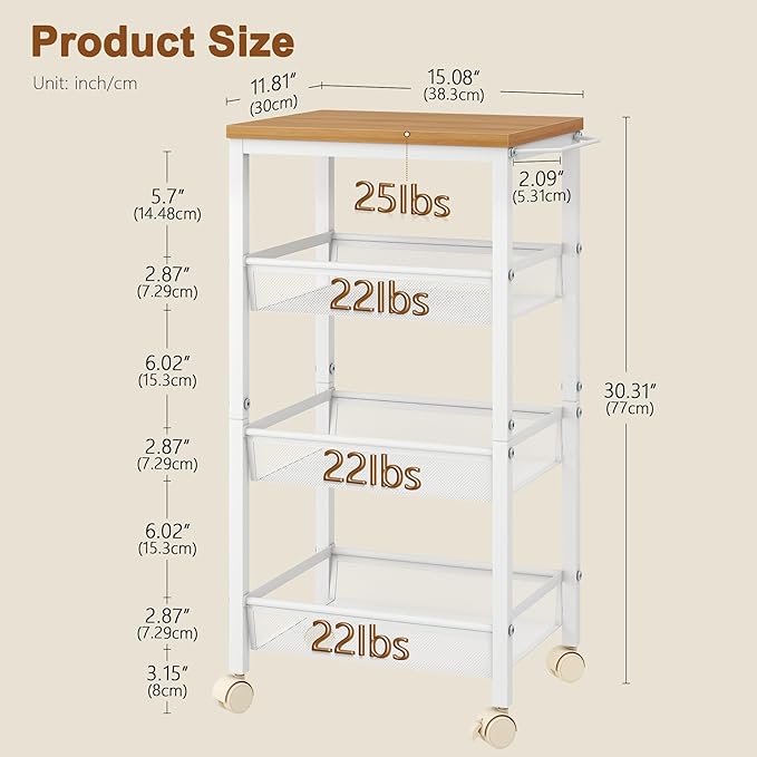 Hoctieon Rolling Storage Cart, 4-Tier Wide Panel Rolling Kitchen Storage Cart - Image 6