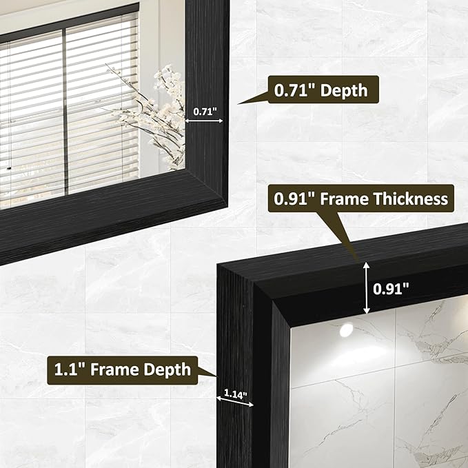 WEER Black Framed Mirror 36X30 Inch, Rectangular Matte Black Bathroom Vanity - Image 4
