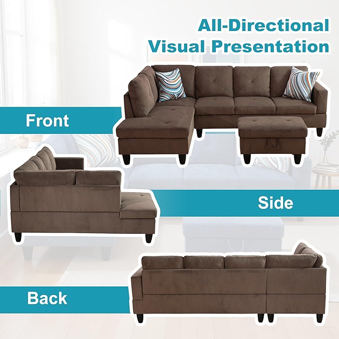 L Shaped Couch Modern Sectional Couch Upholstered Sackcloth Fabric 3 Pieces - Image 6
