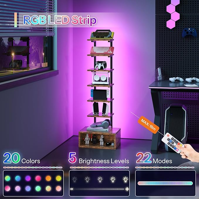 8-Tier Bookshelf, LED Bookcase - Image 3