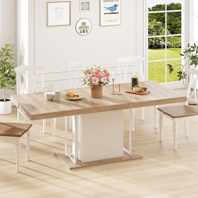 63"-78.7" Expandable Dining Table, 6-10 Farmhouse Kitchen Table, Extendable by Zevemomo
