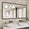 Rectangle Bathroom Mirror 55x30 Inch, Matte Black Framed, 4MM Tempered Glass by JISOSO