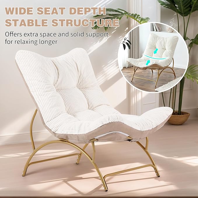Welnow Accent Lounge Lazy Chair, Comfy Soft Leisure Metal Frame Reading Chair - Image 3