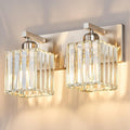 Modern Vanity Light 2-Lights Brushed Nickel Vanity Light Crystal Bathroom Wall by FDPBY