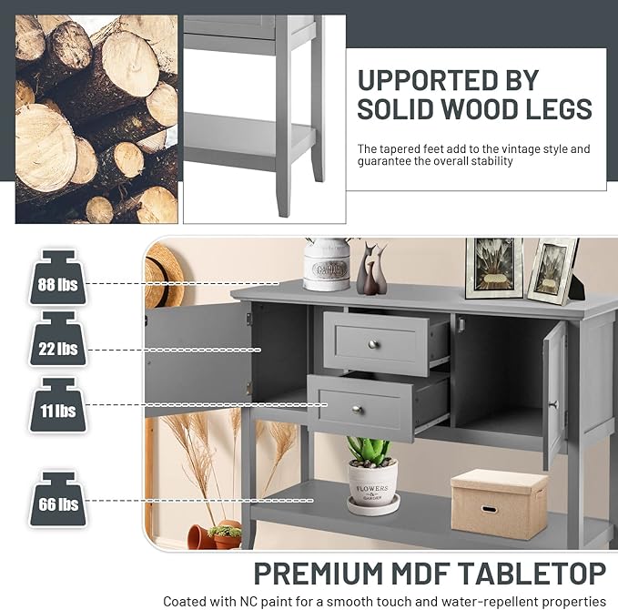 COSTWAY Buffet Sideboard, with 2 Wood Storage Drawers & Open Shelf, Console - Image 5