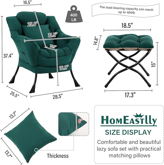 Lazy Chair with Ottoman, Modern Lounge Armchair with a Pillow, Leisure Sofa - Image 3