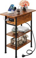 WLIVE End Table with Charging Station, Flip Top Side Table with Storage Shelf by WLIVE