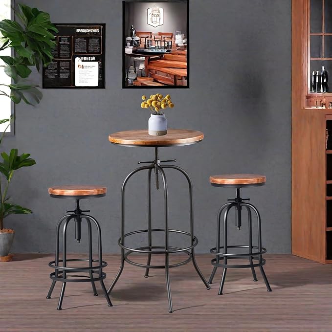 Industrial Bar Table Height Adjustable 37.4-45.3inch Vintage Swivel Pub Tables - Image 6