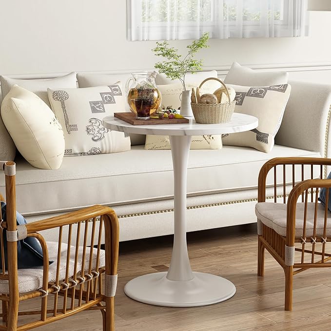 White Round Table Modern Dining Table Marble Texture Tulip Round Kitchen Table - Image 2