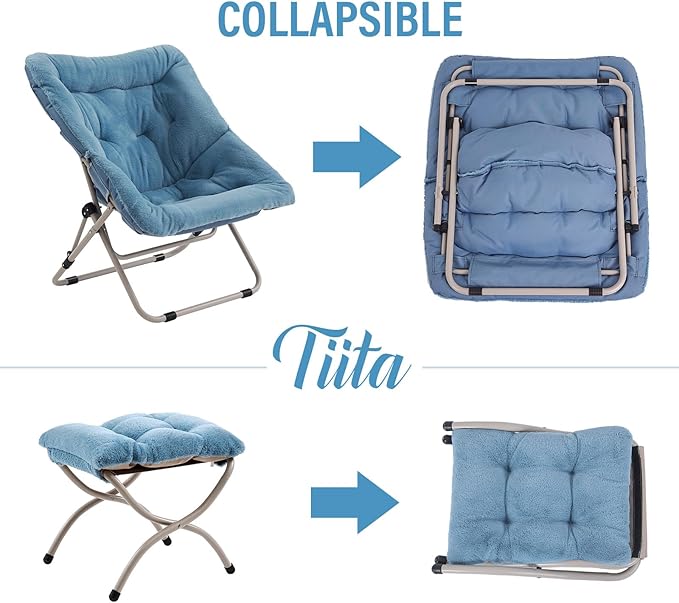 Tiita Folded Chair with Ottoman, Soft Faux Fur Oversized Folding Accent Chair - Image 5