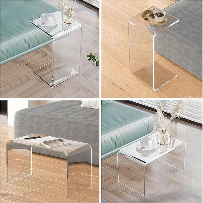 Acrylic End Table, 26 Inch Tall Side Table Acrylic C Shape Modern Clear Side - Image 7