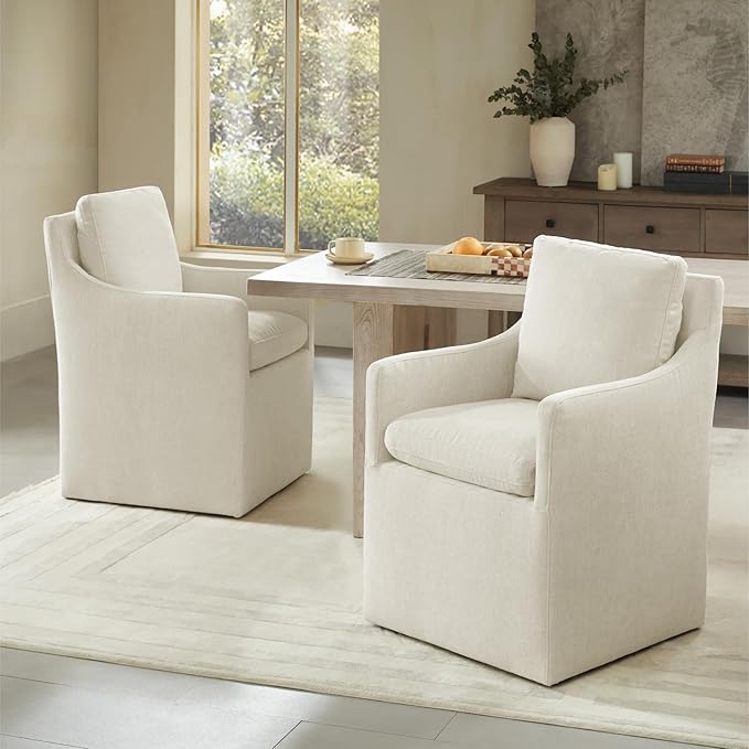 Upholstered Dining Chairs with Casters No Assembly Modern Accent Armchair with - Image 2