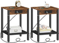 HOOBRO Side Table with Charging Station, Nightstand with 2-Tier Storage Shelf by HOOBRO