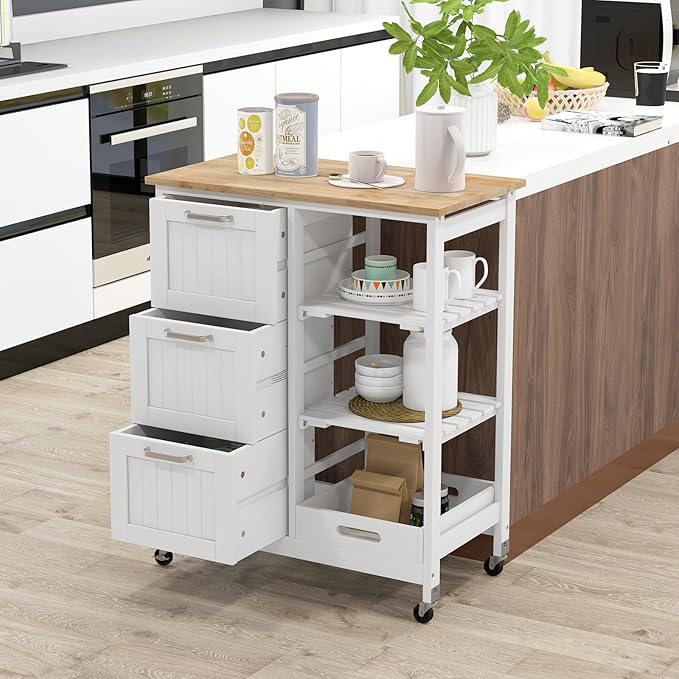 COSTWAY Kitchen Storage Island Cart on Wheels, Kitchen Rolling Trolley Cart - Image 2