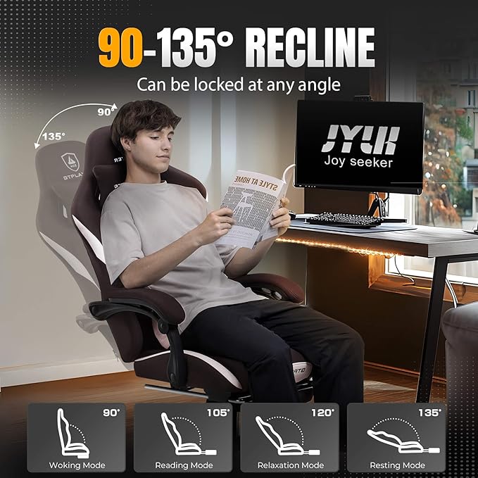 GTRACING Gaming Chair with Foot Rest & Pocket Spring Cushion, Breathable Fabric - Image 7