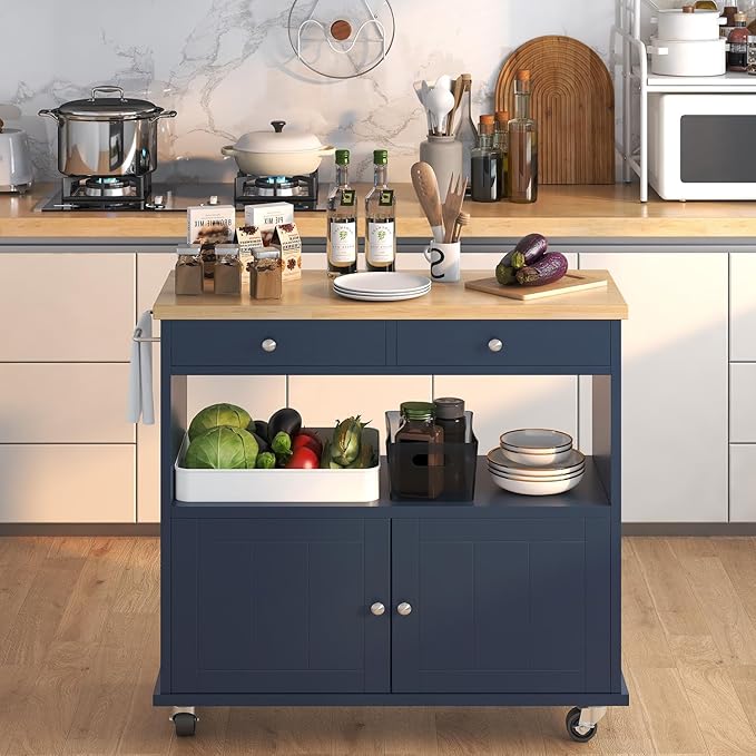 Rolling Kitchen Island with Storage Cabinet, 35.4'' Width Kitchen Cart - Image 3