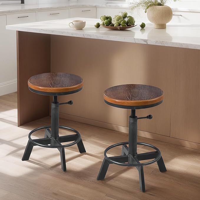 Set of 2-Industrial Bar Stool-Rustic Counter Height Chairs by BOKKOLIK