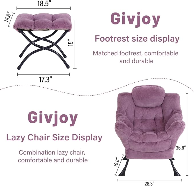 Plush Lazy Chair and Ottoman, Large Contemporary Accent Lounge Chair - Image 3