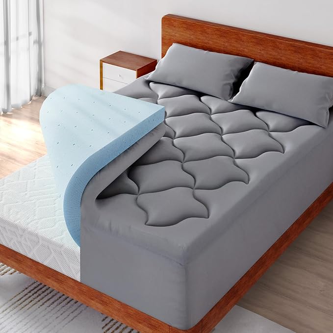 4 Inch Pillow Top Memory Foam Mattress Topper Queen, Dual Layer 2 Inch Gel by Wellos