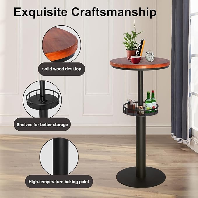 LOKKHAN 42" Tall Rustic Industrial Bar Table - Image 6
