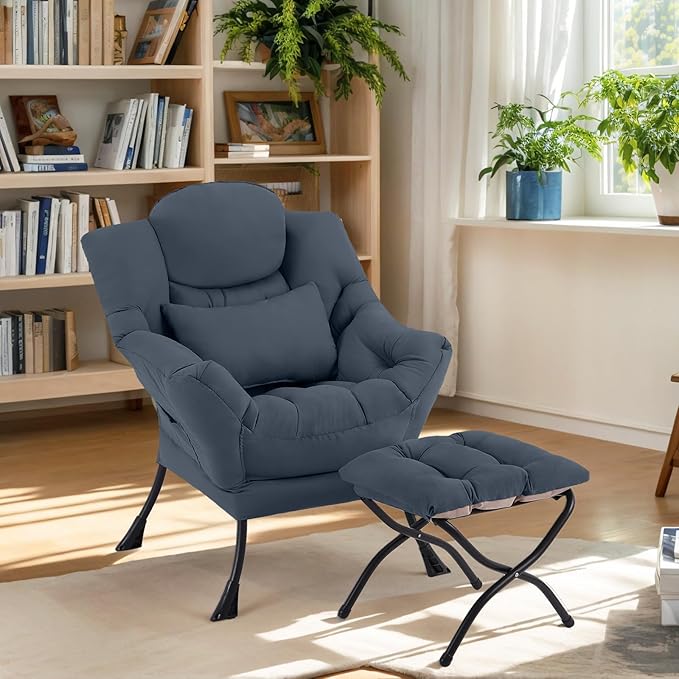 Lazy Chair with Ottoman, Modern Lounge Chair with Lumbar Pillow, Accent Cozy - Image 7