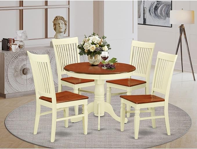 East West Furniture ANWE5-BMK-W 5 Piece Dining Room Table Set Includes a Round - Image 6