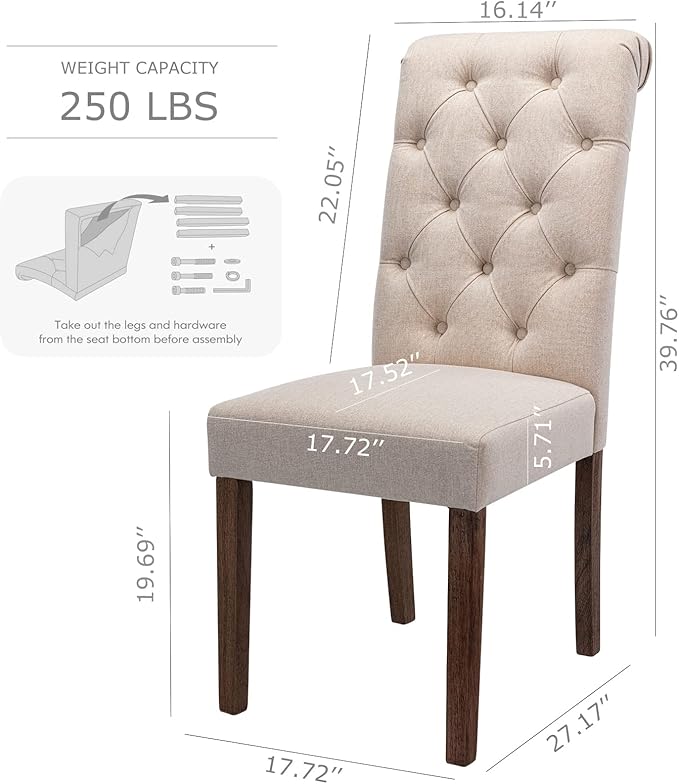 COLAMY Button Tufted Dining Chairs Set of 6, Accent Parsons Diner Chair - Image 3