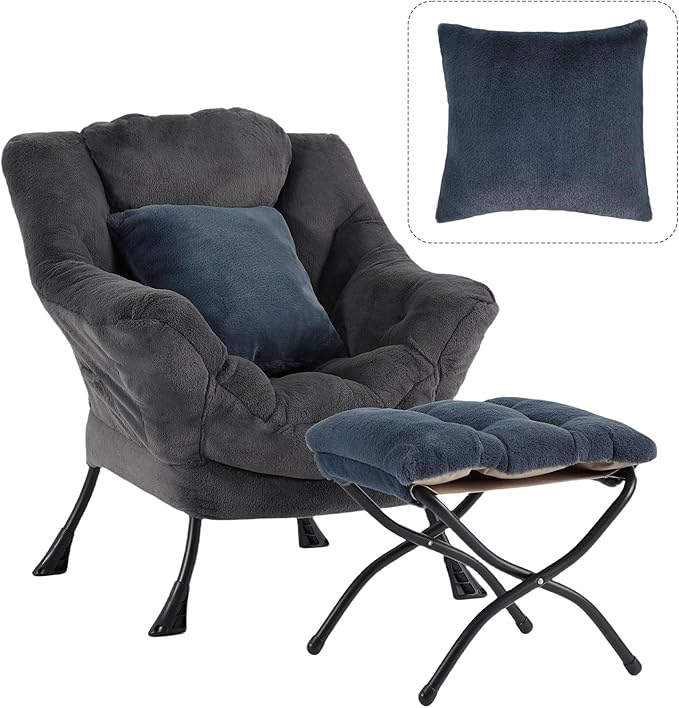 Lazy Chair with Ottoman, Reading Chair with a Pillow, Leisure Sofa Armchair by HomeEastllyHome