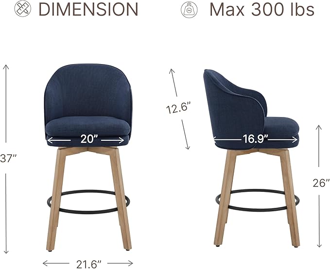Counter Height Barstools 26 inch Upholstered Swivel Bar Stools - Image 3