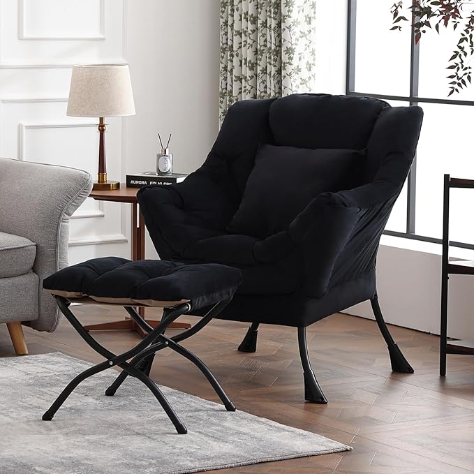 Lazy Chair with Ottoman, Modern Lounge Accent Chair with a Pillow, Leisure Sofa - Image 3