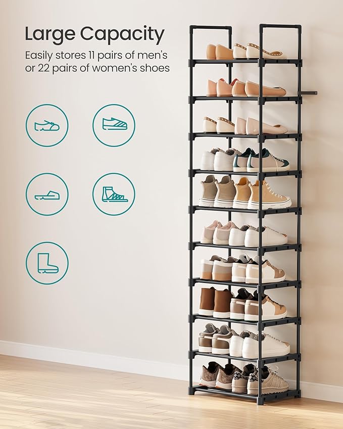 SONGMICS Shoe Rack, 10-Tier Shoe Organizer, Metal Storage Shelf, Upright or - Image 6