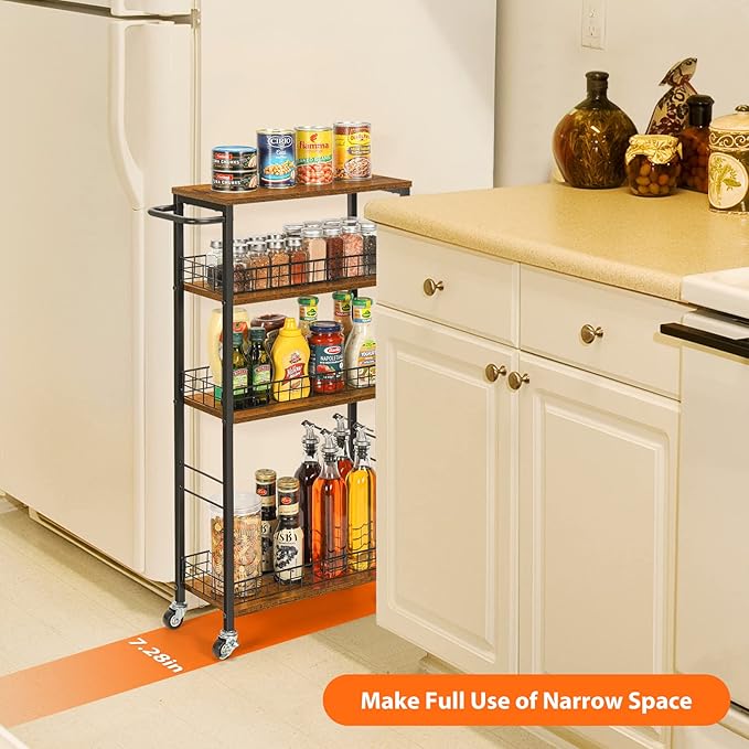 YBING Slim Storage Cart 4 Tier Narrow Kitchen Rolling Cart - Image 2