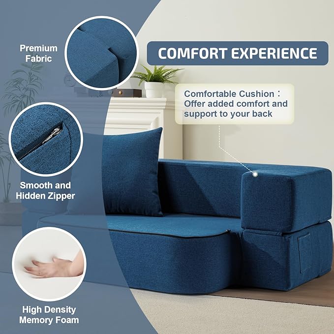 2-in-1 Folding Sofa Bed with Pillow - Image 4
