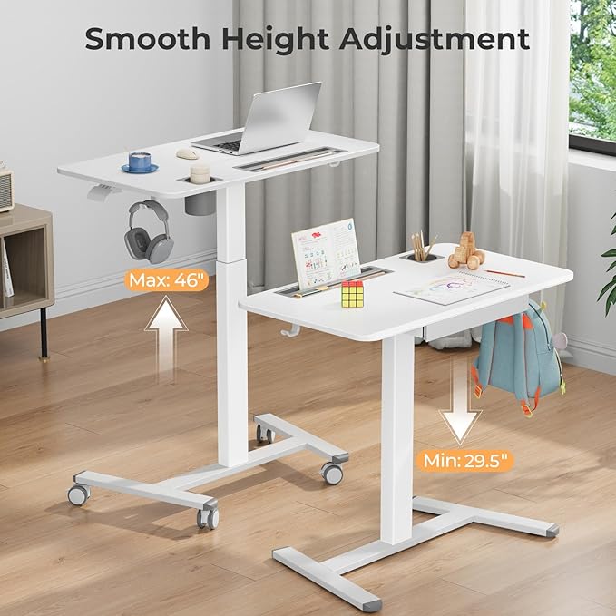 Mobile Standing Desk with Drawer, Rolling Laptop Desk on Wheels, Height - Image 6